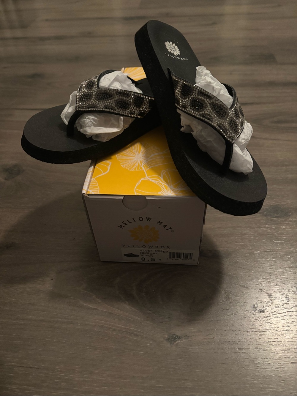 Yellow Box “Naseeba”  Black Embellished Beaded Flip Flops